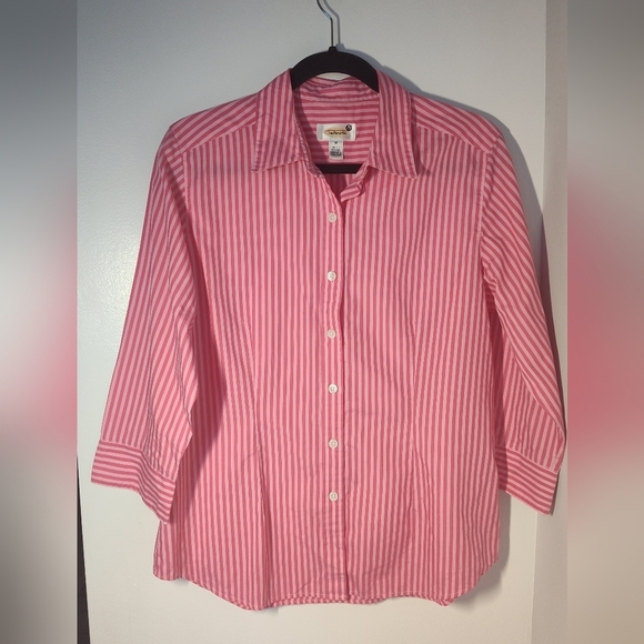Talbots Pink and White Striped Shirt Size M #555 - Picture 1 of 4